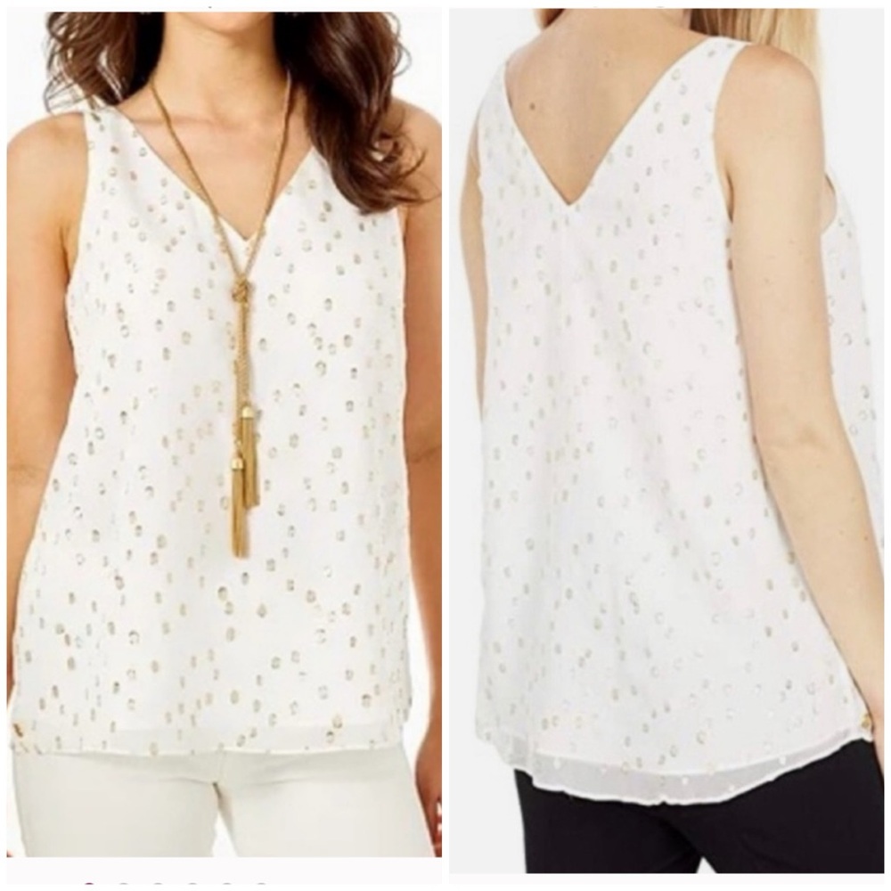 Lilly Pulitzer Florin Silk Sleeveless Top Coconut Fish Clip Chiffon NWT [1461]
